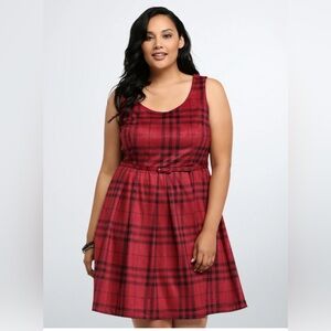 Torrid Brushed Plaid Faux Suede‎ Rebel Red Knee LengthSkater Dress